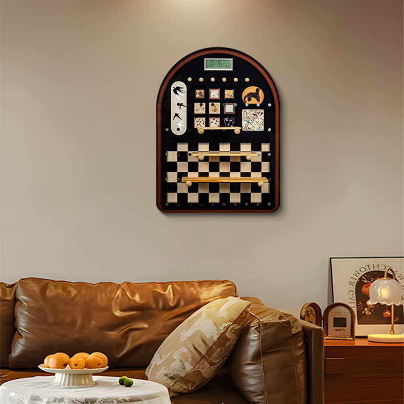 中古风装饰画 法式复古万年历挂画小众艺术客厅钟表画洞洞板6080