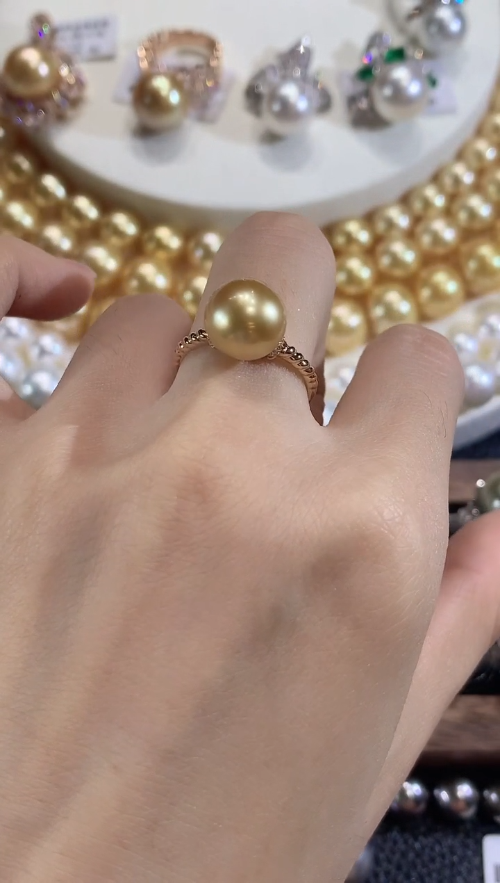 18K金镶嵌戒圈海水珍珠A50