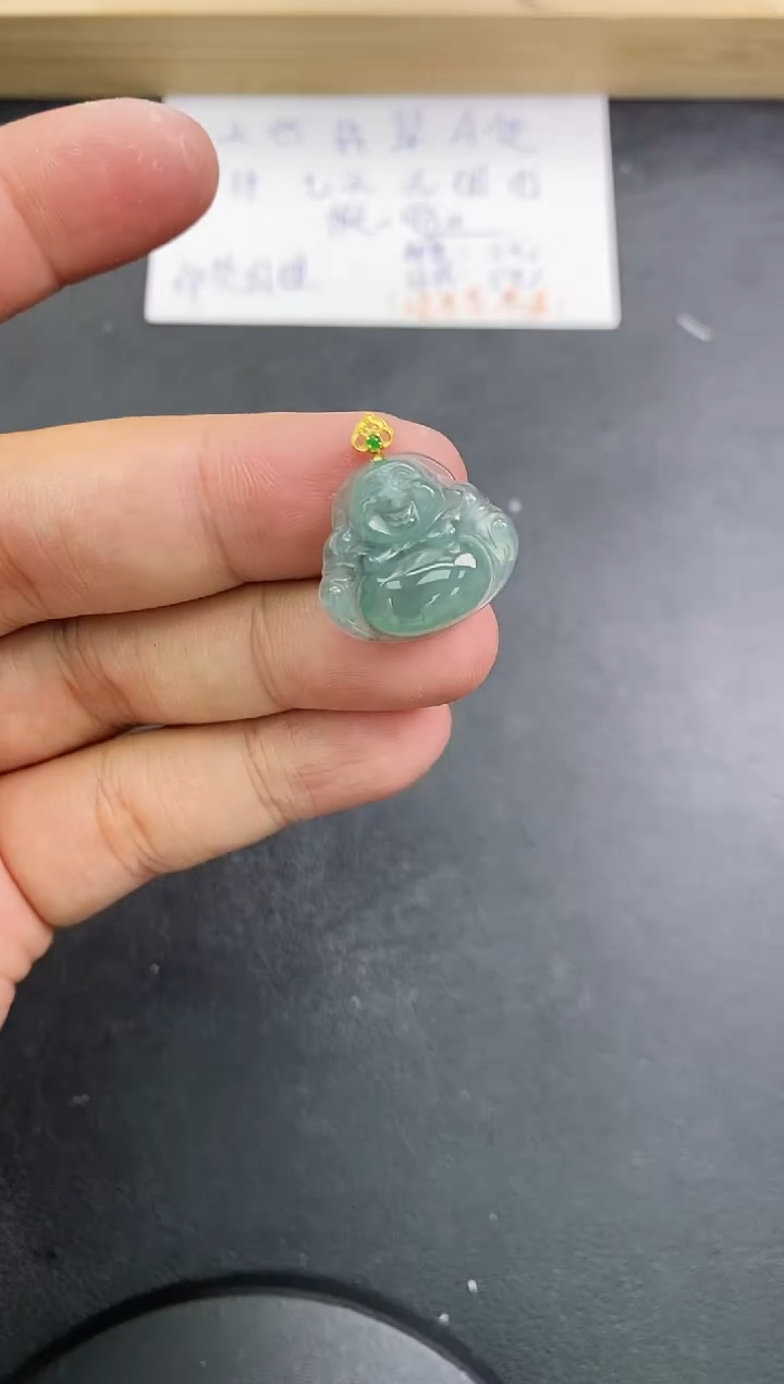 【闪购商品】翡翠颈饰18K金镶嵌天然翡翠A货赠皮绳