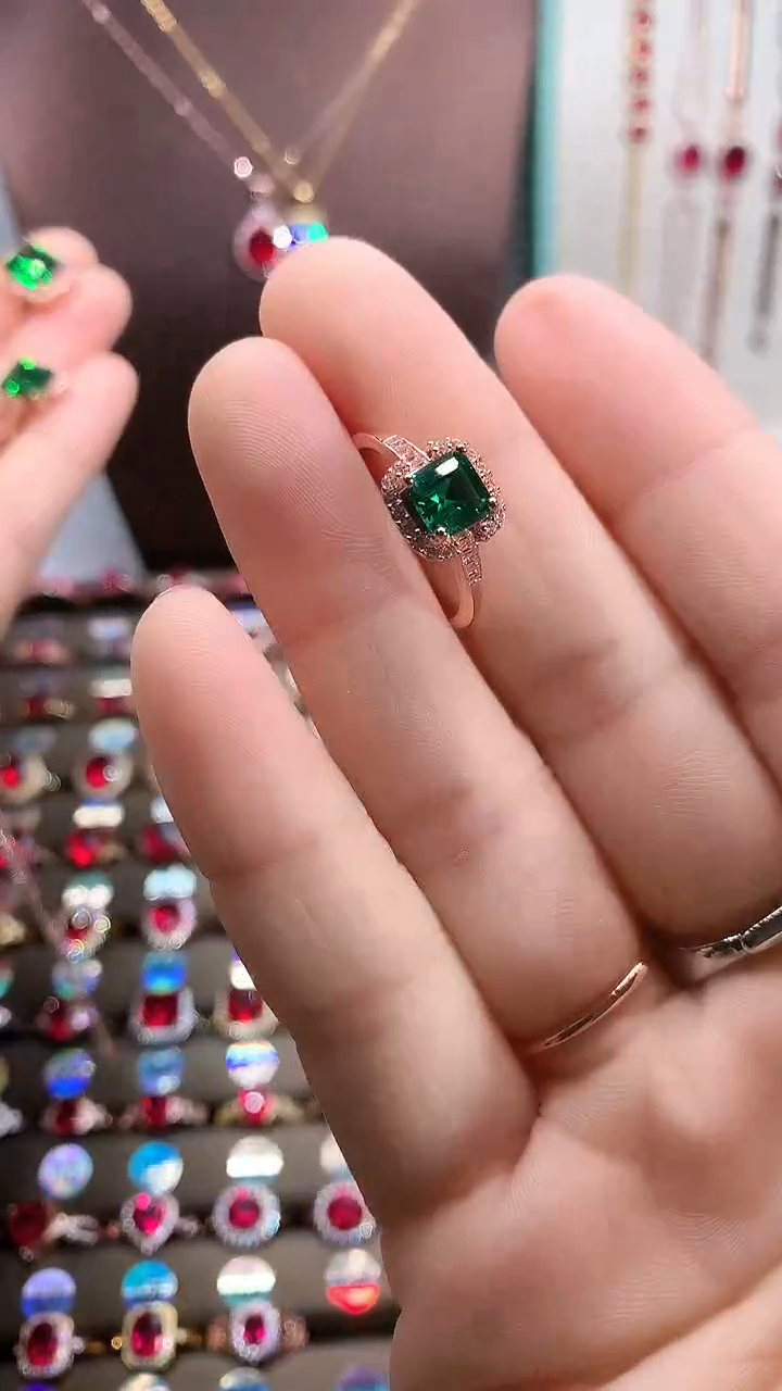 【闪购商品】透辉石戒指银S925镶嵌玫瑰金6