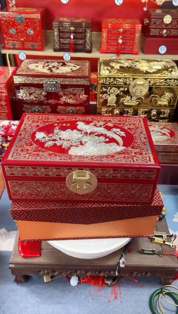 【闪购商品】28厘米双层掐丝丝螺钿酒红铜扣凤凰