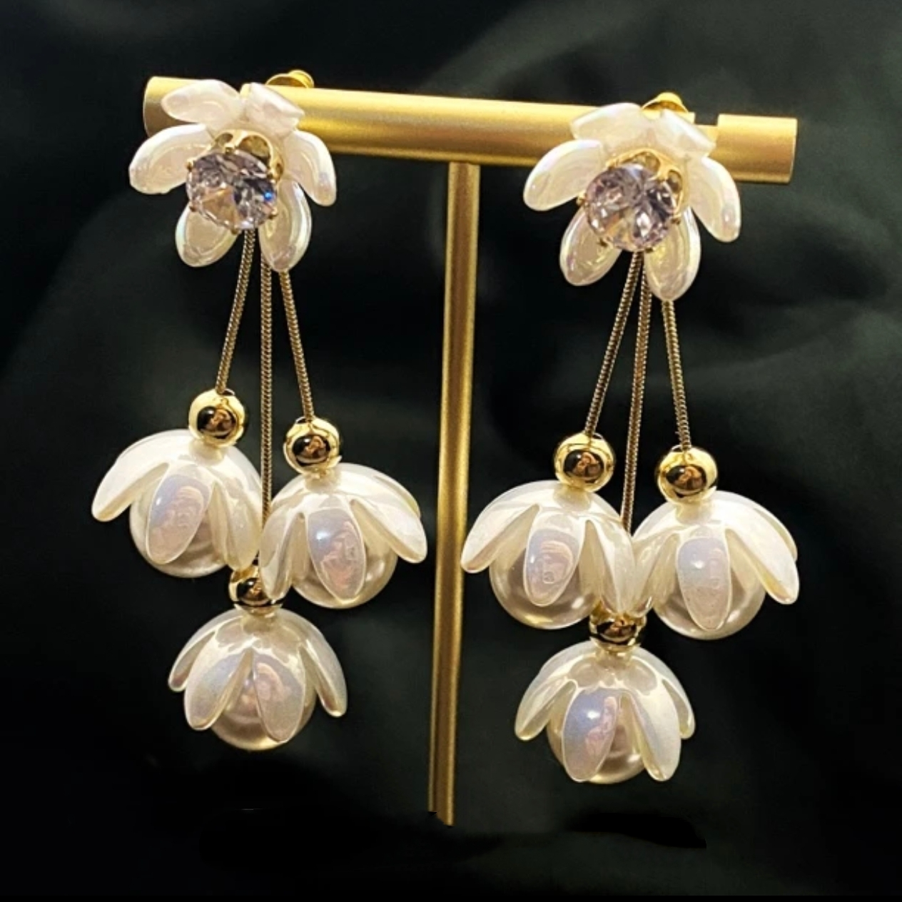 铜合金耳饰 铜合金耳饰耳环长款法式超仙时尚花瓣轻奢流苏小众