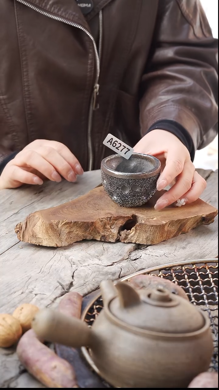 瓷片柴烧手工蓝星杯A6277