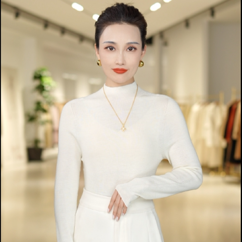 SS2025新款 一线成衣无缝 中领秋冬纯色修身打底套头针织毛衣女