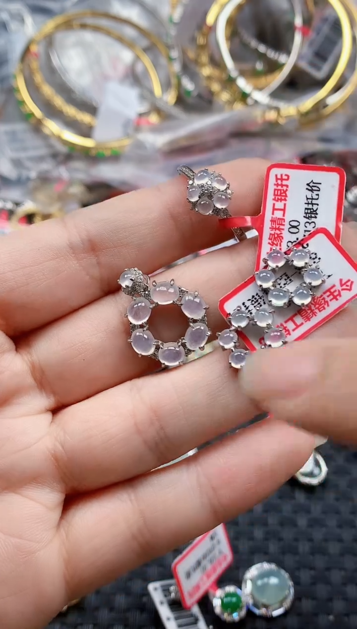 银S925镶嵌戒指翡翠天然A货缅甸翡翠