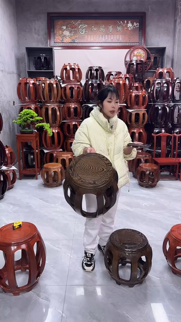 【闪购商品】鸡翅木类家具鸡翅木大号鼓凳一对