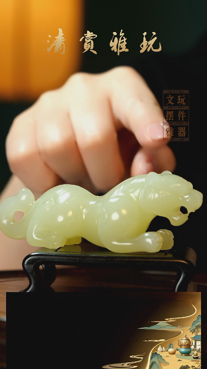 玉《伏虎》手把件摆件