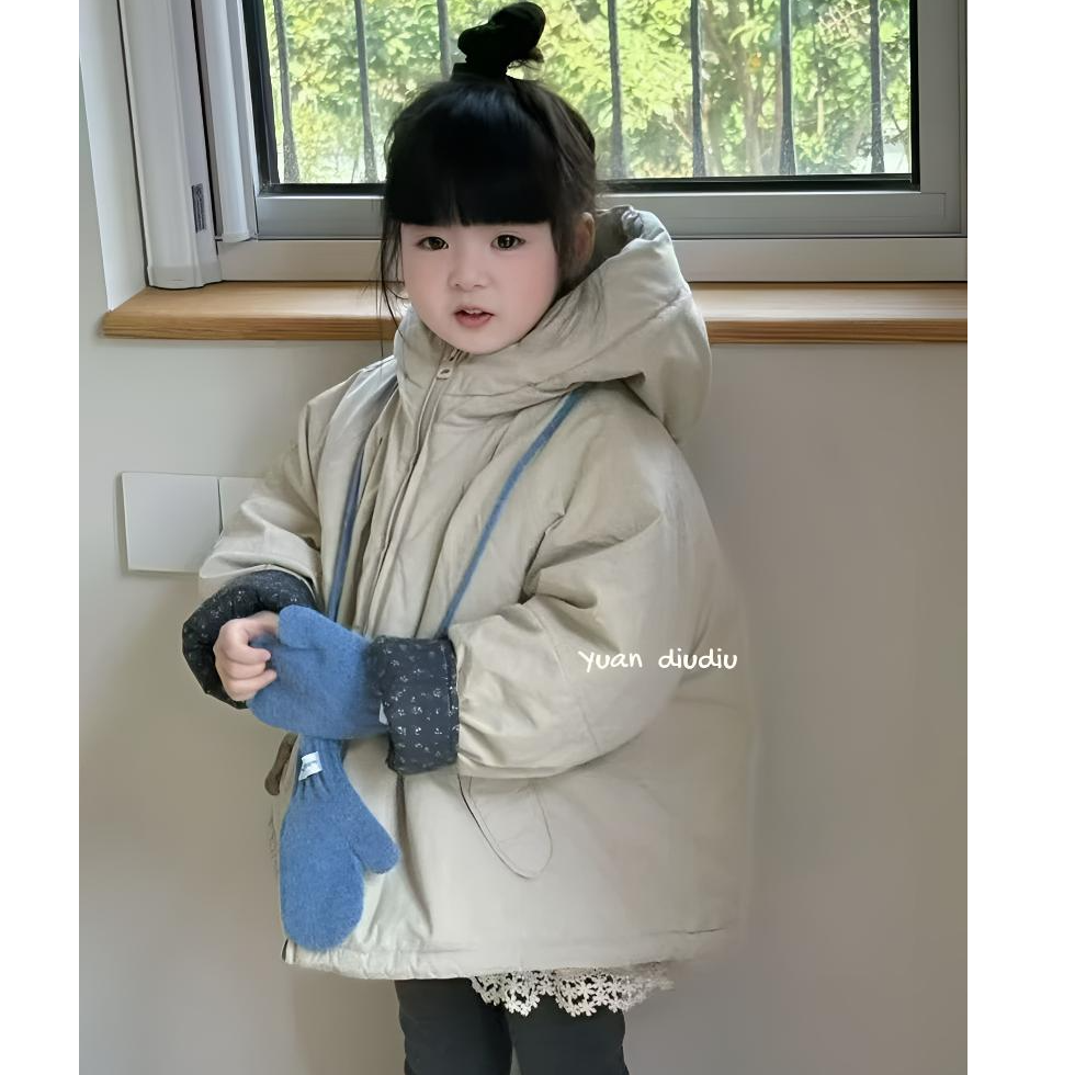2025秋冬新款儿童韩版百搭连帽加厚棉服女童中长款休闲保暖外套潮