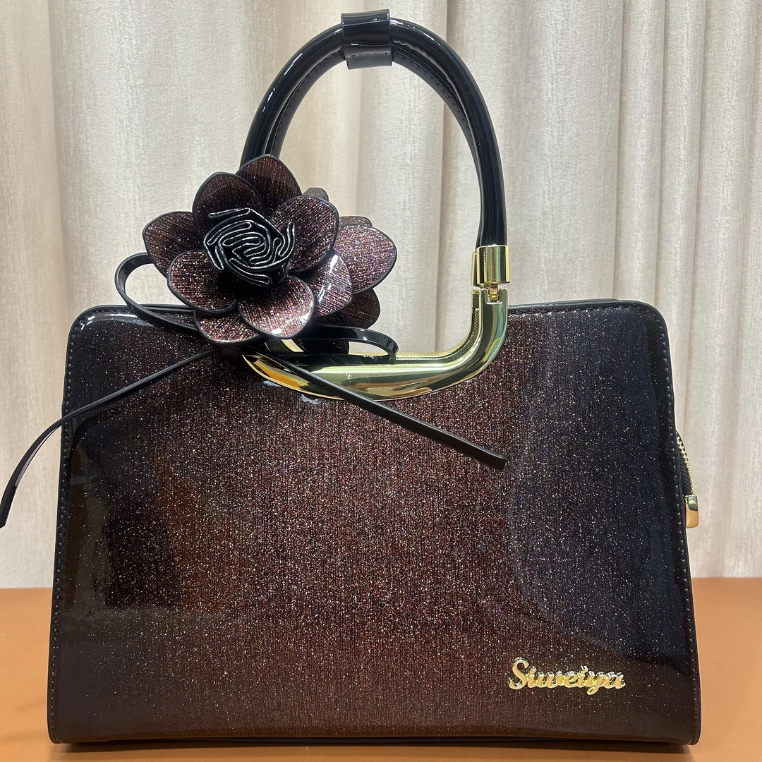 佳女士百搭花朵大气玫瑰金手提单肩斜挎包7640