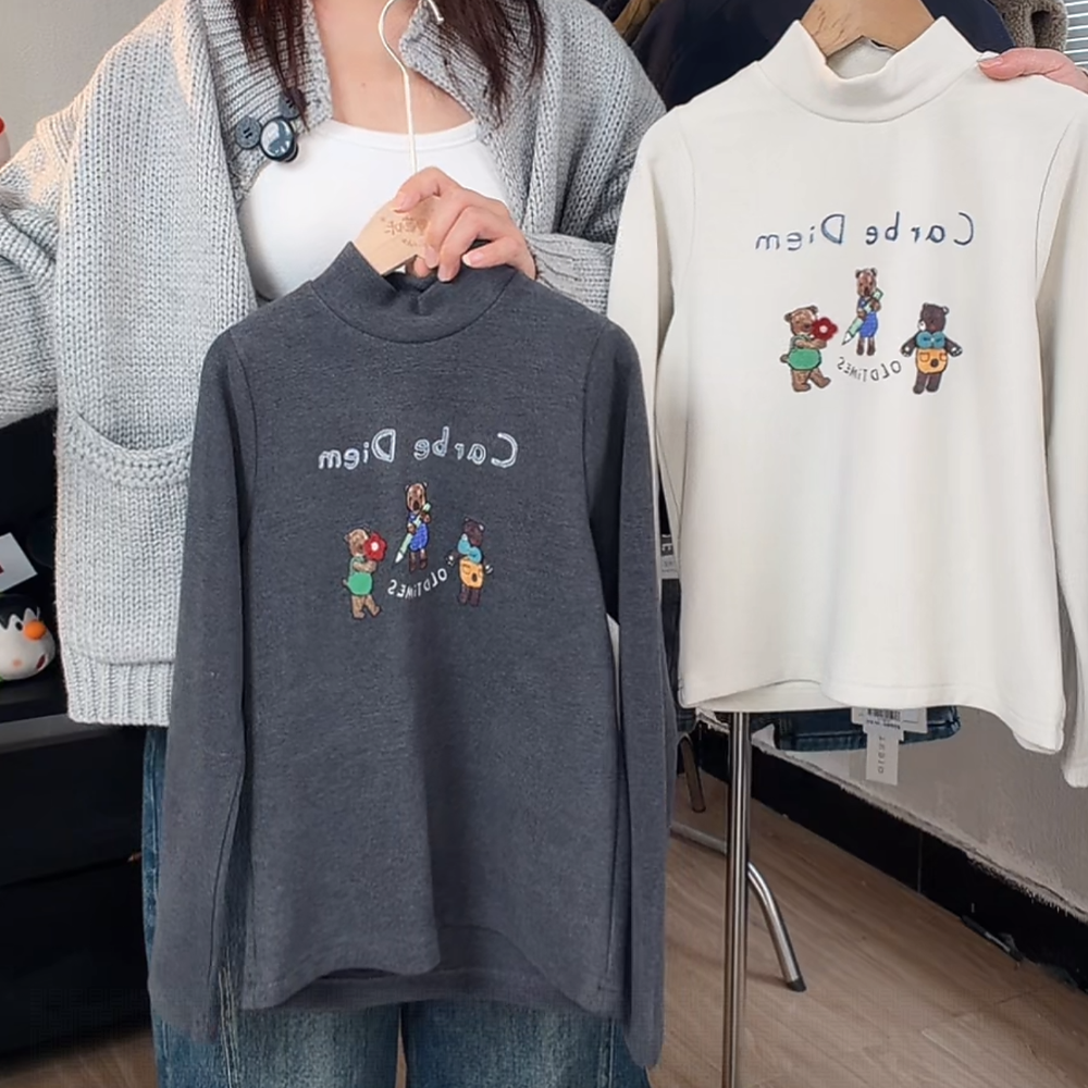 女童加绒打底衫2025秋冬儿童保暖半高领长袖T小女孩冬季加厚上衣
