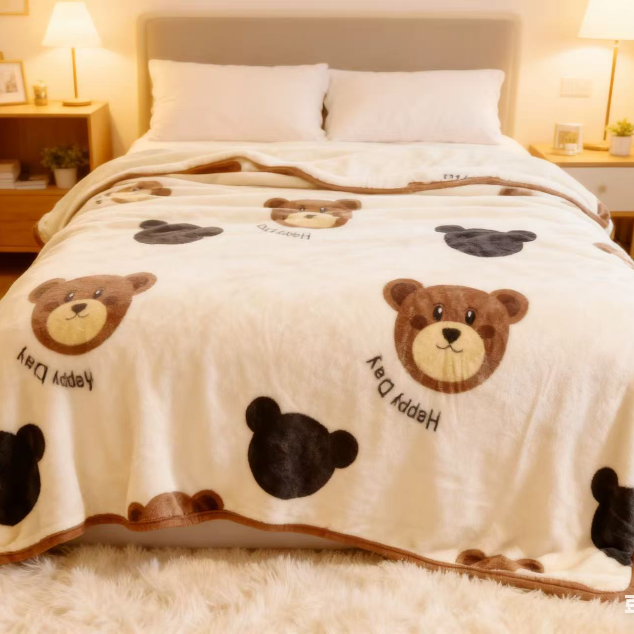 休闲风简约风卡通风牛奶学生宿舍绒毛毯