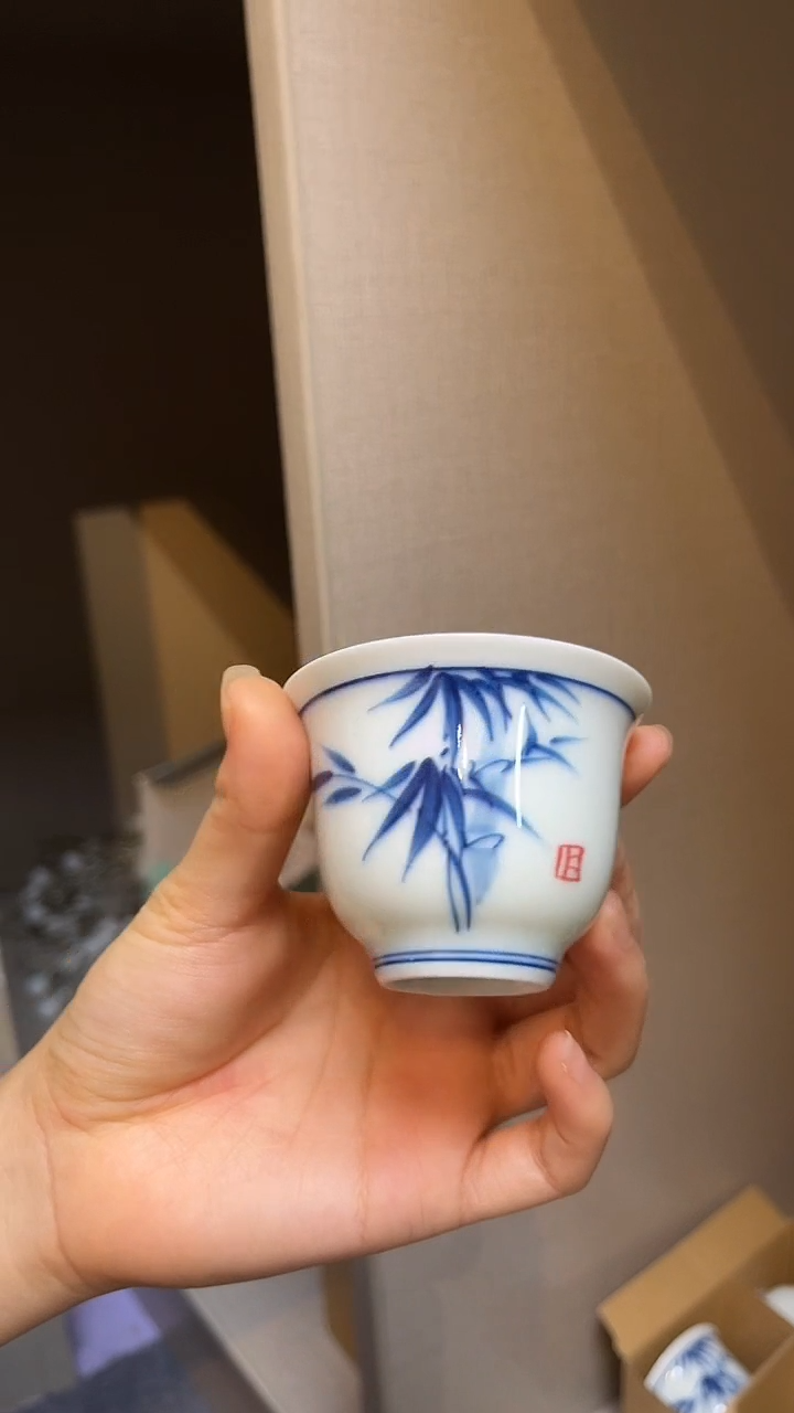 景德镇高温瓷手绘竹铃铛杯