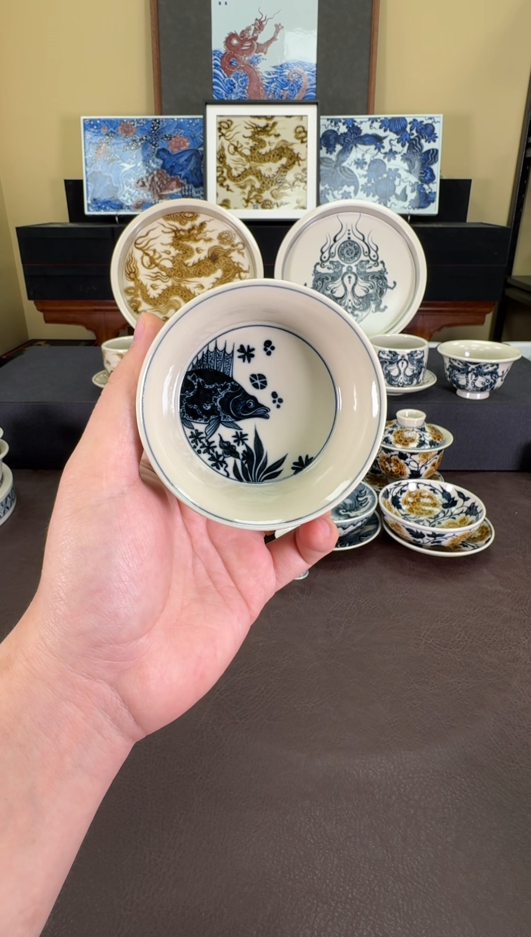 【闪购商品】二号釉青花鱼藻纹金鳞盏