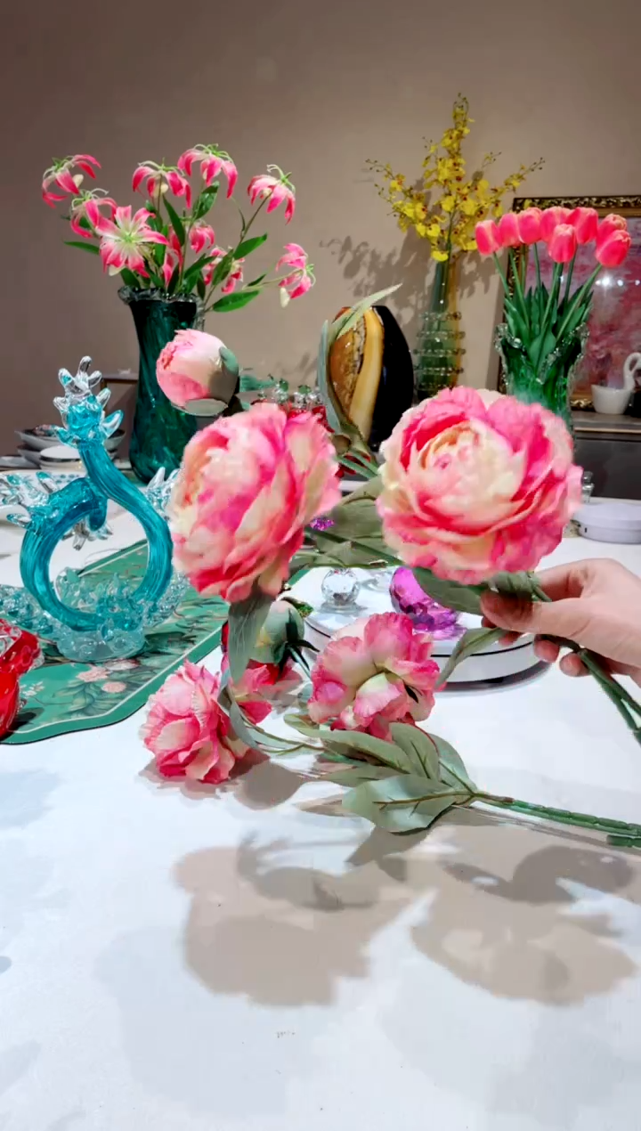 【闪购商品】琉璃手工艺品大头牡丹花2只