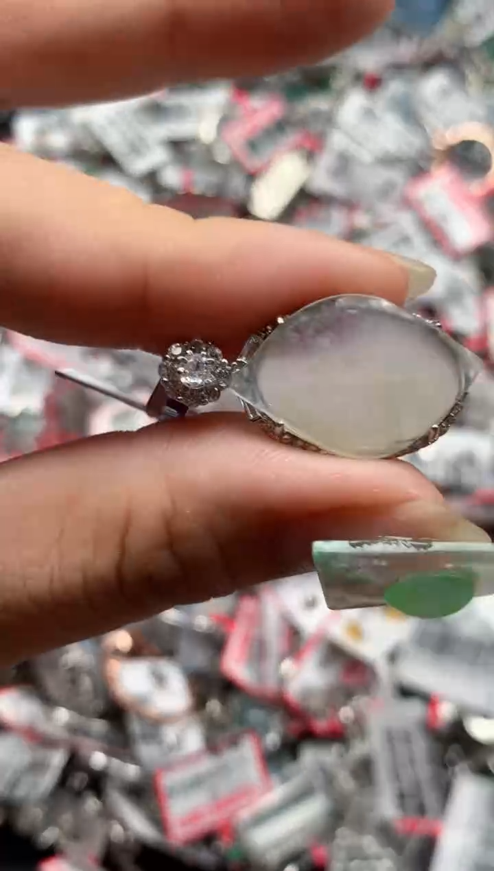 银S925镶嵌戒指翡翠天然A货缅甸翡翠