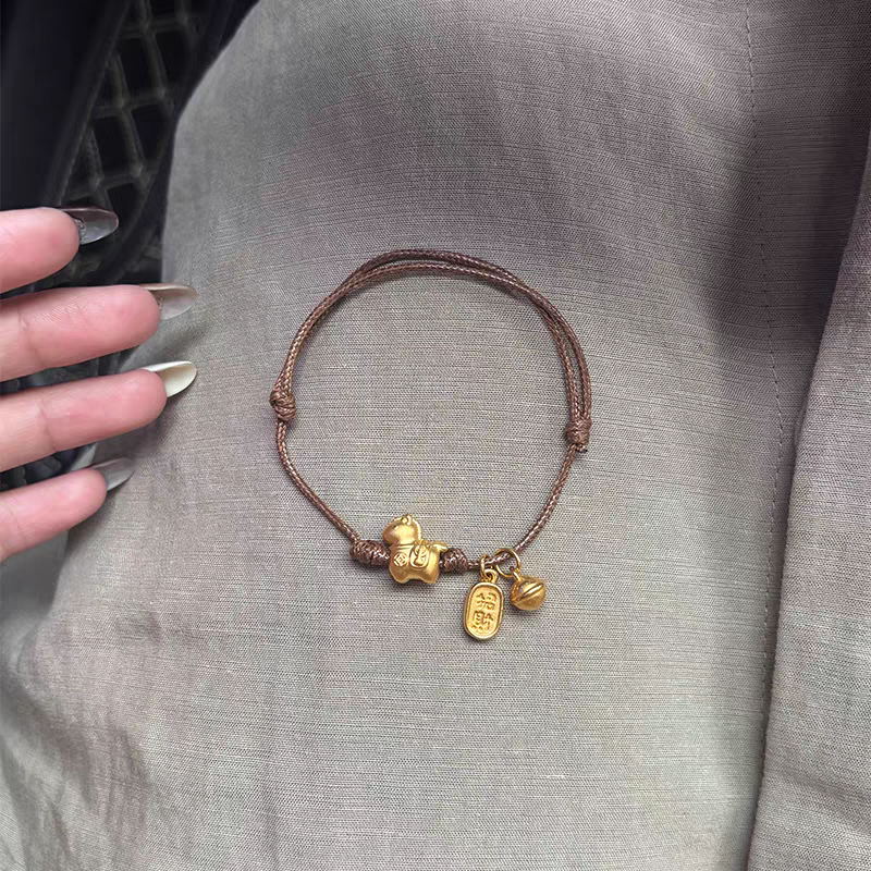瑞诺黄金马上有钱手链女新款999足金铃铛编织手绳生日礼物送女友
