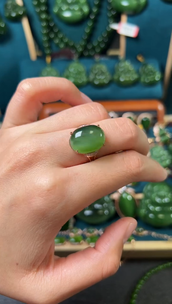 【闪购商品】和田玉（碧玉）戒指银S925镶嵌碧玉