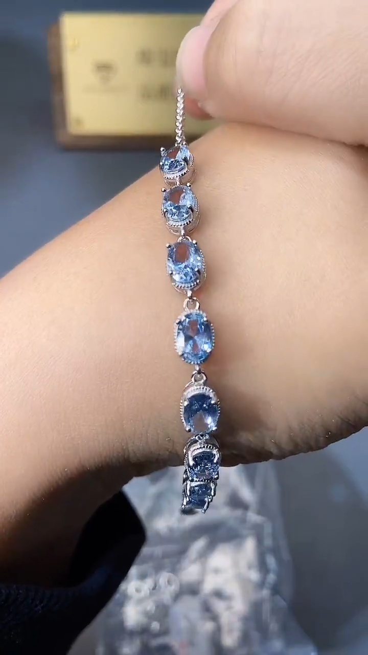 【闪购商品】海蓝宝石手链银S925镶嵌354