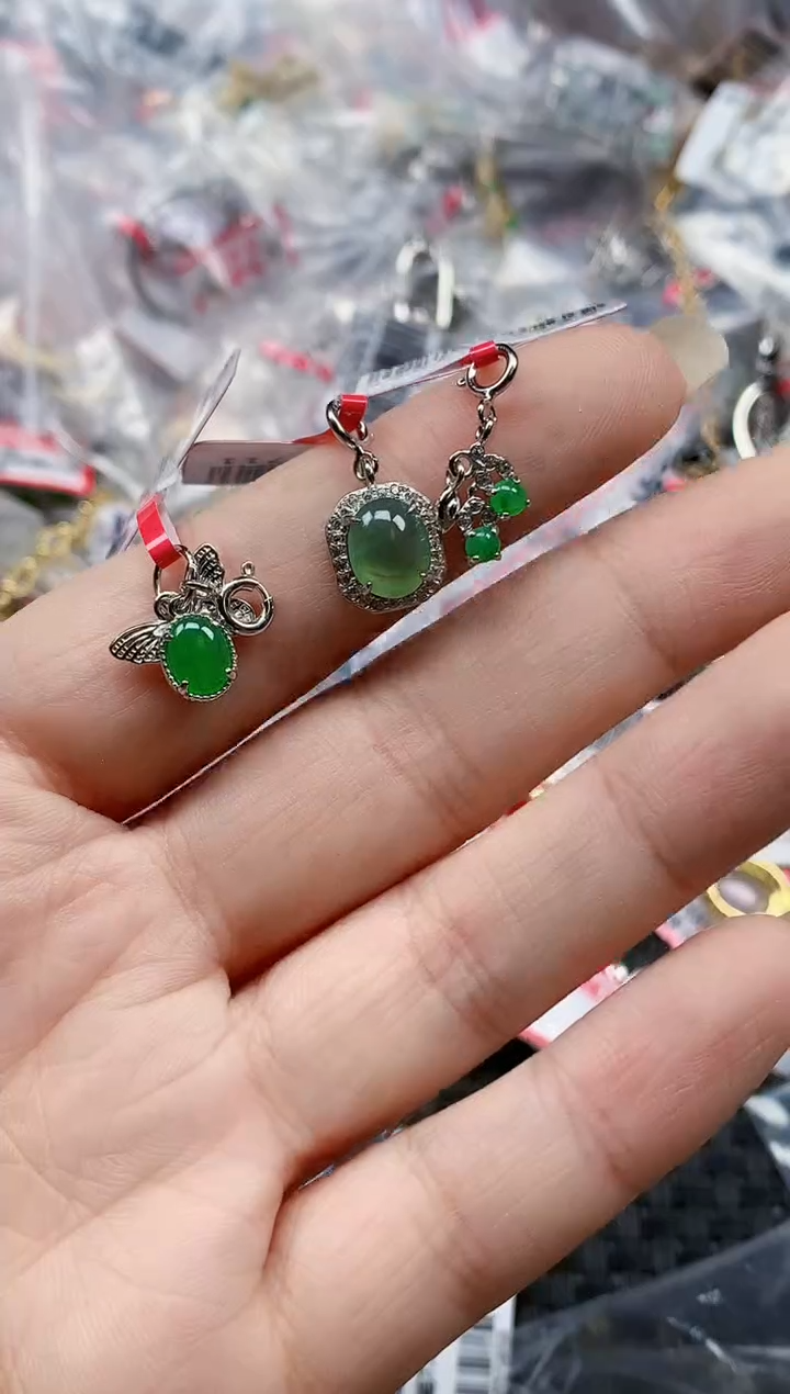 银S925镶嵌戒指翡翠天然A货缅甸翡翠