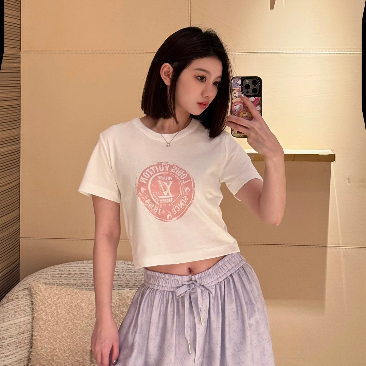 未使用 LouisVuitton/路易威登 徽标印花圆领短袖T恤 白色/XS