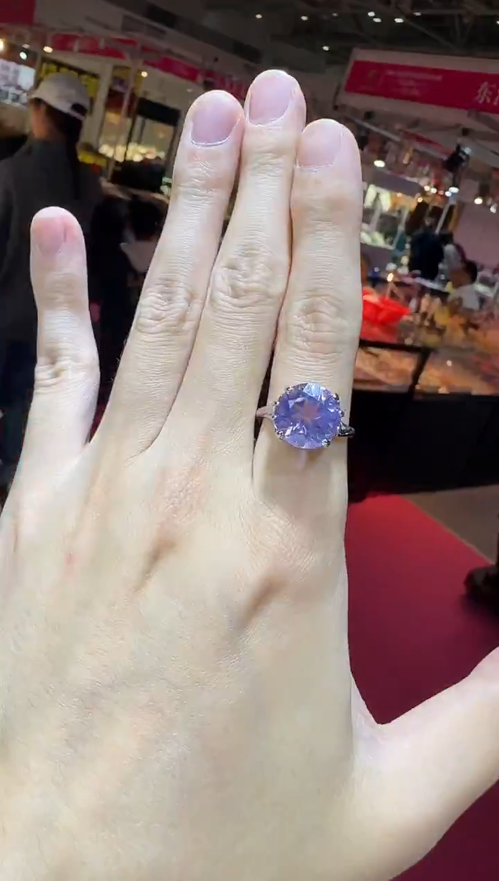 银S925镶嵌戒指水晶薰衣草8mm