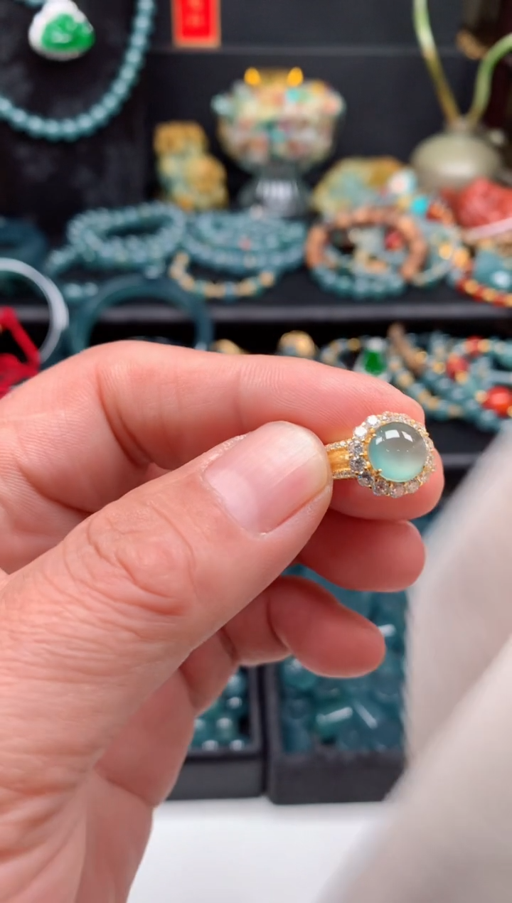 【闪购商品】翡翠戒指银S925镀金镶嵌1035062655