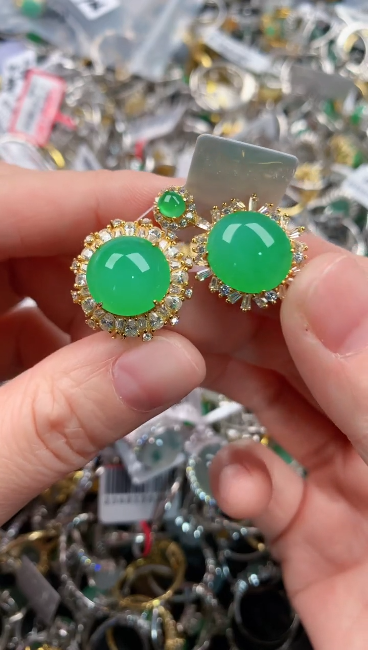 银S925镶嵌戒指翡翠安**素333   10