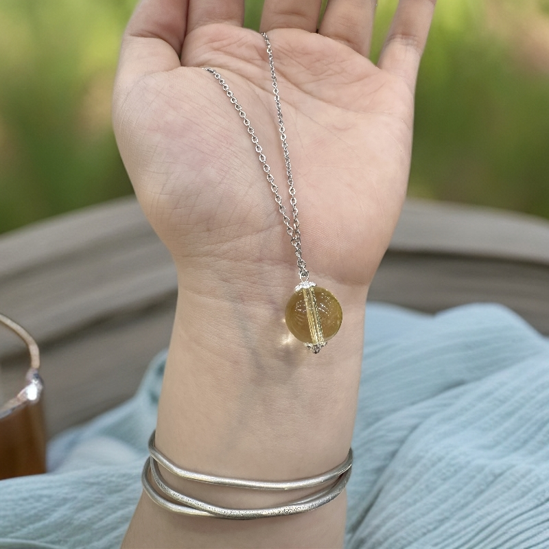 福利款净体黄水晶卡14毫米路路通项链