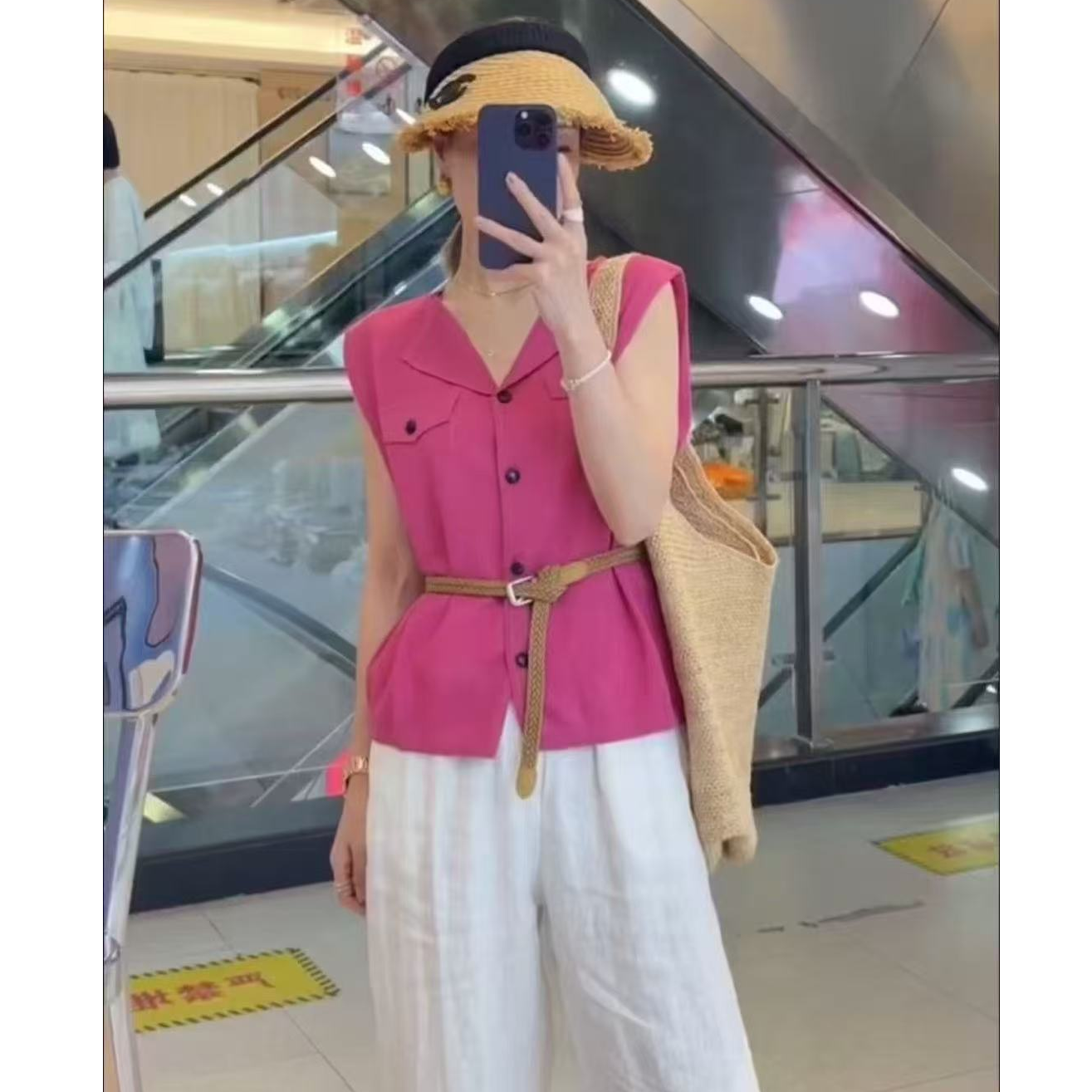 夏装新款韩版简约百搭韩系排扣腰带气质时髦马甲