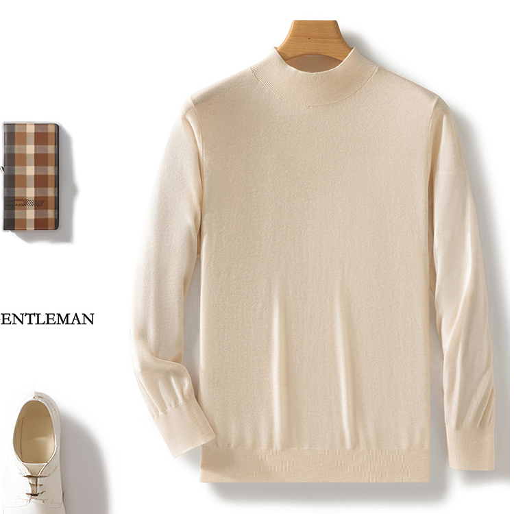 【可机洗】超细精纺羊毛秋冬薄款半高圆领套头男士毛衣针织打底衫