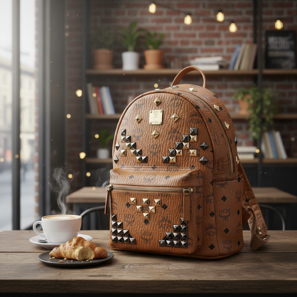 95新 MCM  干邑色双肩包 1852 4262 