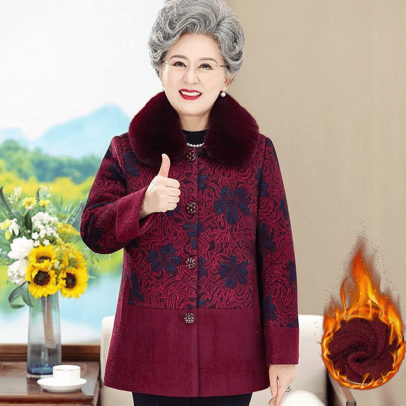 A0129奶奶冬装大衣加绒加厚中老年人妈妈中老年妈妈装