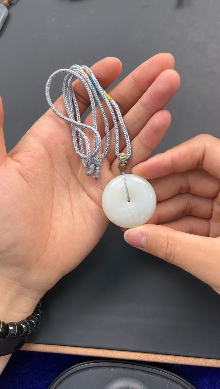 未镶嵌手串和田玉俄料白玉平安扣微色差