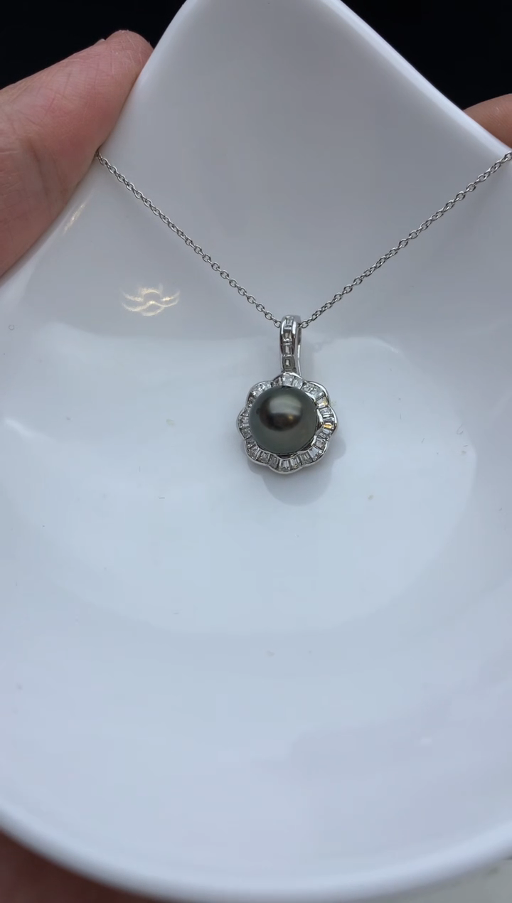 银S925镶嵌ff海水珍珠大溪地吊坠(赠链）