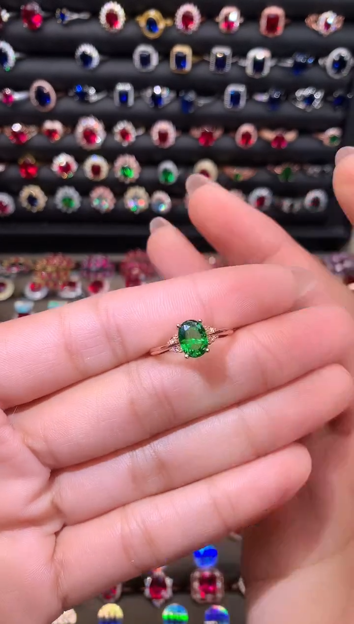 【闪购商品】透辉石戒指银S925镶嵌玫瑰金