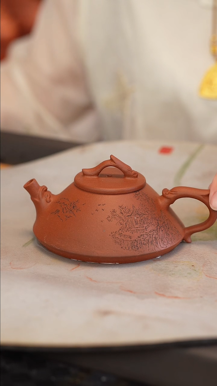 茶壶紫砂原矿手工制作    精工手工龙吟  手工刻绘200cc