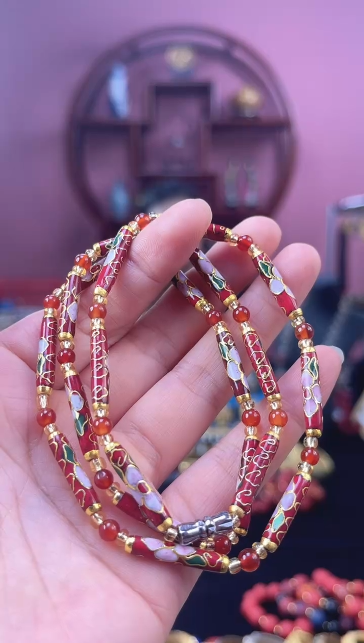 非遗 景泰蓝竹节项链 宝蓝