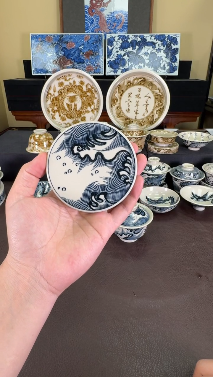 【闪购商品】瓷片二号釉纯海浪纹盖置