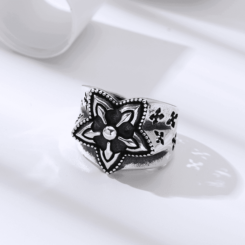 925银戒指 流行五角星戒指 男女同款开口戒指