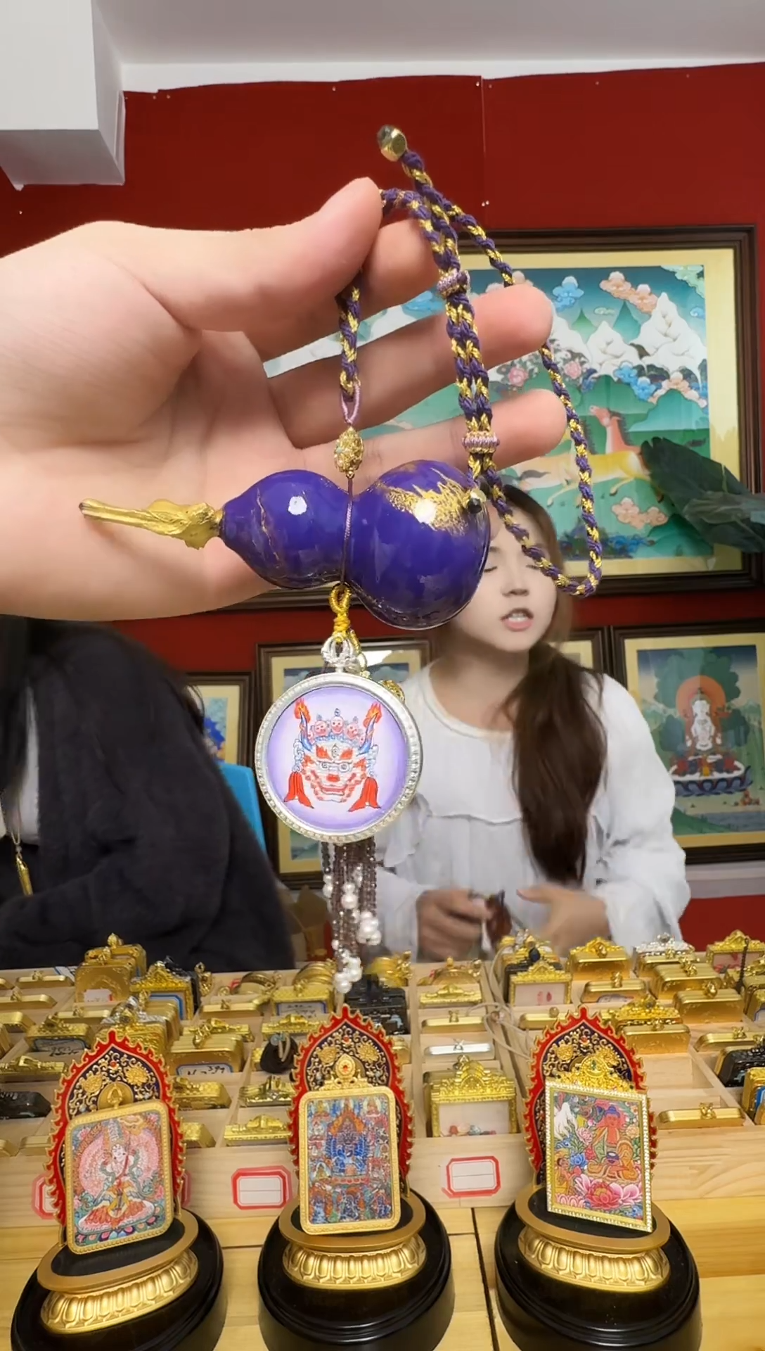 吊坠葫芦车挂-热贡纯手绘