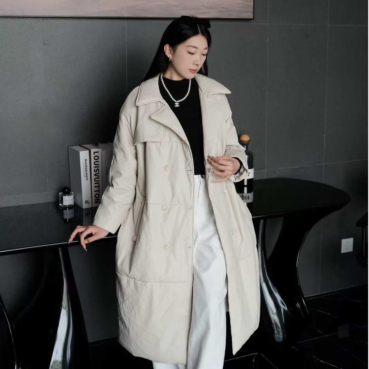 【柏澜慧琳】厚款长款长袖皮衣冬季老钱风时尚大气百搭女装#21050