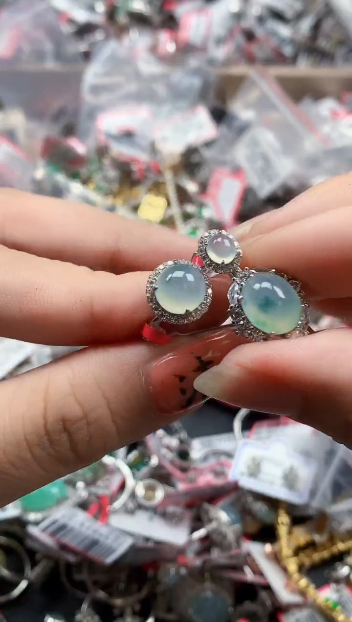 银S925镶嵌戒指翡翠天然A货缅甸翡翠