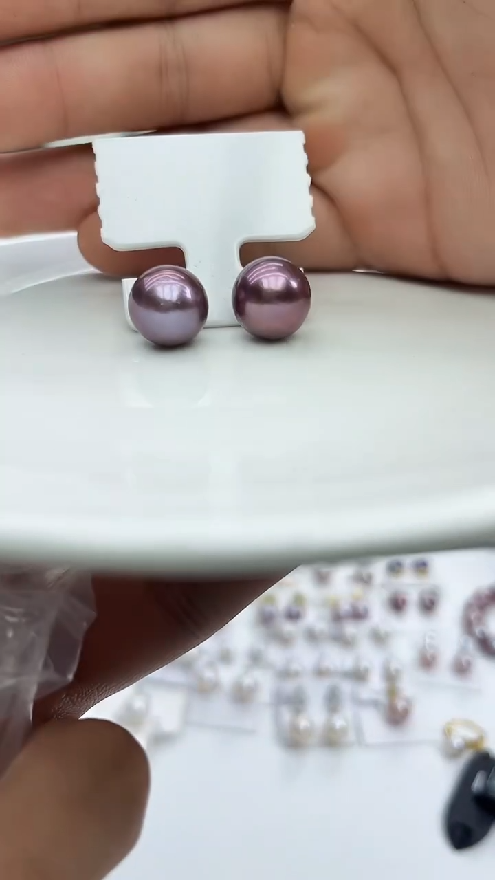未镶嵌耳饰淡水珍珠紫色系耳饰