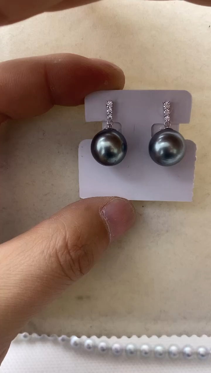 【闪购商品】海水珍珠耳饰银S925镶嵌大溪地耳钉12mm