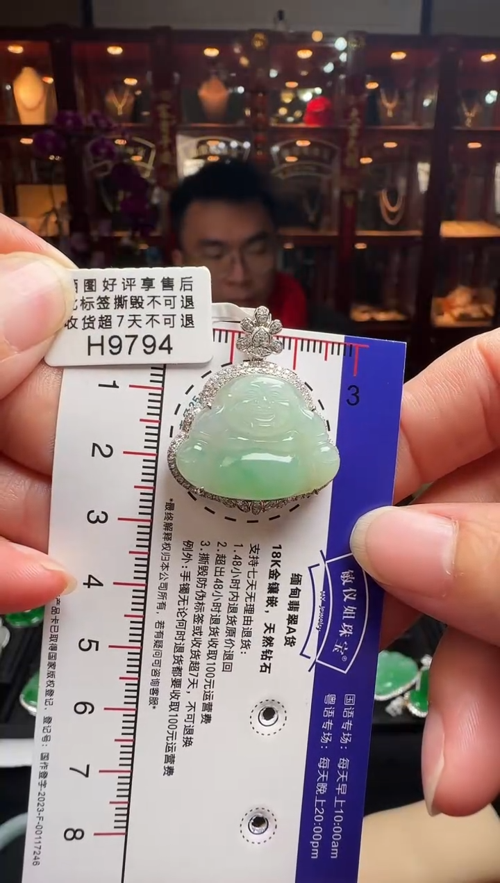 【闪购商品】翡翠颈饰18K金镶嵌H9794冰绿佛公