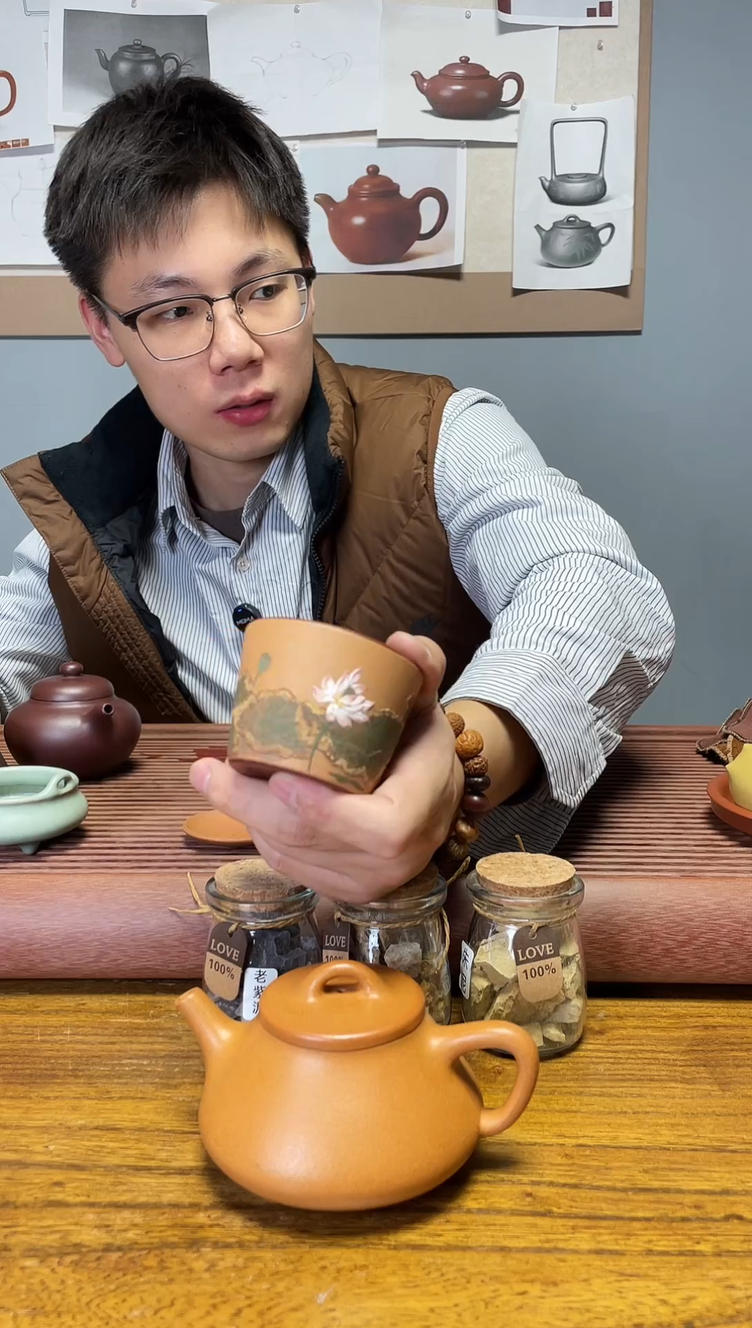 紫砂茶宠x***蒙泥绘荷花杯