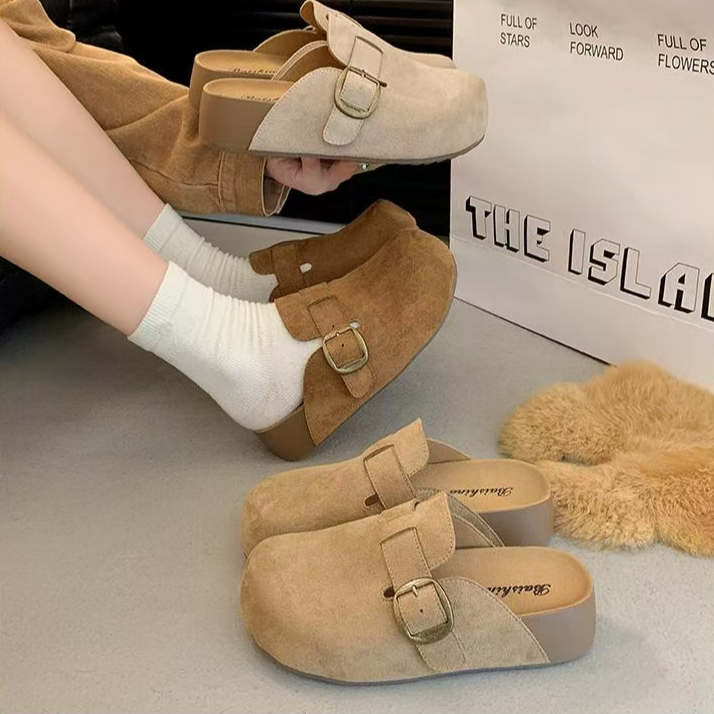 5cm踩屎感勃肯鞋女软底软面小个子增高2025秋爆款一脚蹬百搭拖鞋