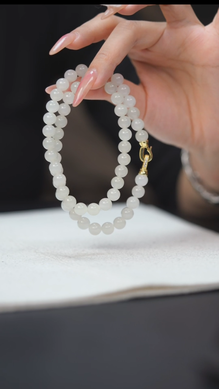 项链未镶嵌和田玉HD40113白玉圆珠项链