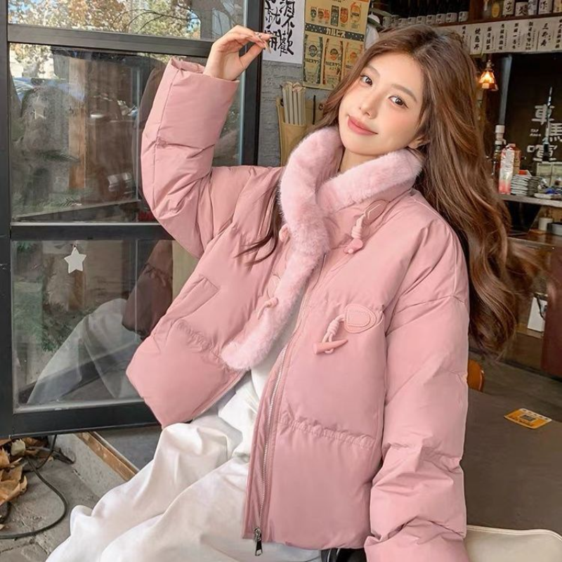 新中式国风毛毛领洋气立领加厚保暖短款小个子棉服外套女面包服潮