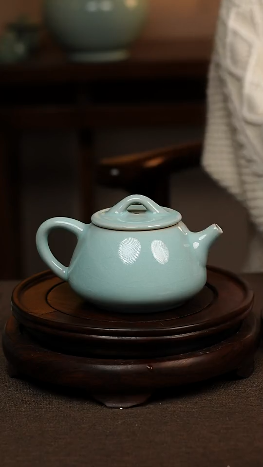 瓷片天青色全手工石瓢壶280ml微瑕不带礼盒